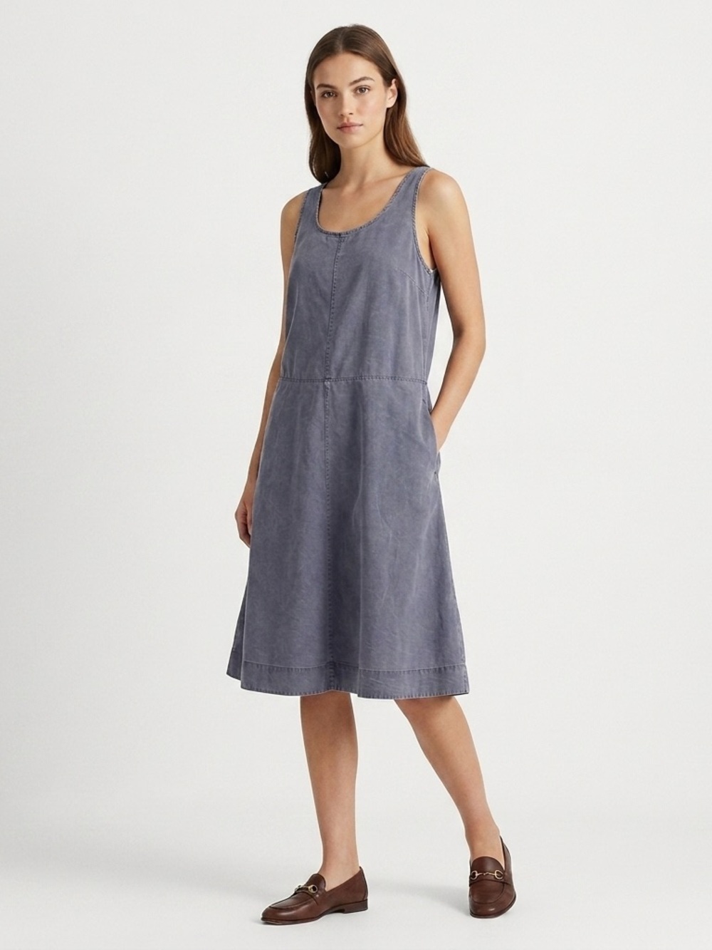 Patagonia ReCircle Midi Dress Sleeveless Pockets Tencel Slate Blue M